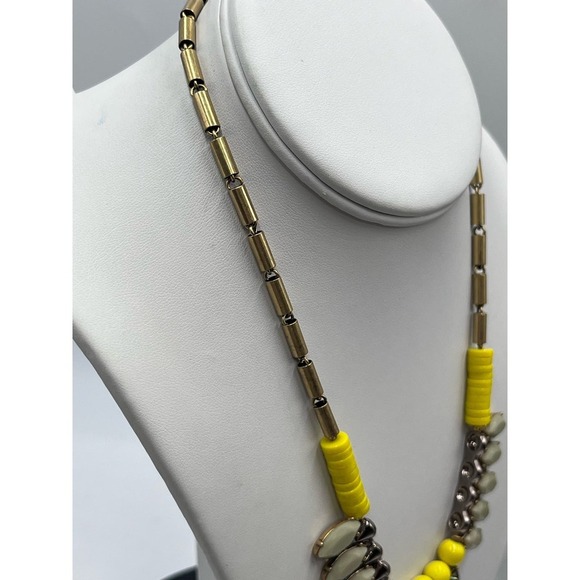 J. Crew Colorful Yellow Sage Green Gray Rhinestone Statement Gold Tone Necklace - Picture 5 of 16